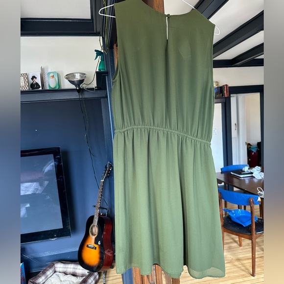 Olive green dress with collar cut outs - Picture 3 of 7